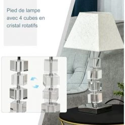 HOMCOM Lampe Style Cristal - Lampe De Table Design Contemporain - Ø 20 X 47H Cm - Abat-jour Polyester Blanc Beige 11 HOMCOM Lampe Style Cristal - Lampe De Table Design Contemporain - Ø 20 X 47H Cm - Abat-jour Polyester Blanc Beige -France HOMCOM Soldes 2022 27323440 5