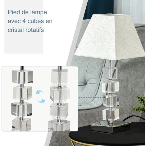 HOMCOM Lampe Style Cristal - Lampe De Table Design Contemporain - Ø 20 X 47H Cm - Abat-jour Polyester Blanc Beige 7 HOMCOM Lampe Style Cristal - Lampe De Table Design Contemporain - Ø 20 X 47H Cm - Abat-jour Polyester Blanc Beige – Image 5