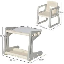 HOMCOM Ensemble Table Et Chaise Pour Enfant - Bureau Enfant Tableau Blanc 2 En 1 - 3 Marqueurs + Brosse Inclus - Rangements - HDPE Gris Beige -France HOMCOM Soldes 2022 27348038 3