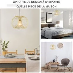 HOMCOM Lustre Suspension Design Filaire Dorée Ø 37 X 150 Cm Métal Doré - Doré -France HOMCOM Soldes 2022 27360130 5