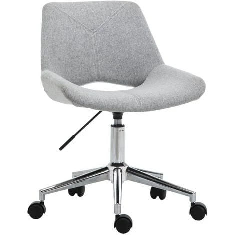 HOMCOM Chaise De Bureau Design Contemporain Hauteur Réglable Pivotant 360° Piètement Chromé Lin Gris Clair - Gris 3 HOMCOM Chaise De Bureau Design Contemporain Hauteur Réglable Pivotant 360° Piètement Chromé Lin Gris Clair - Gris