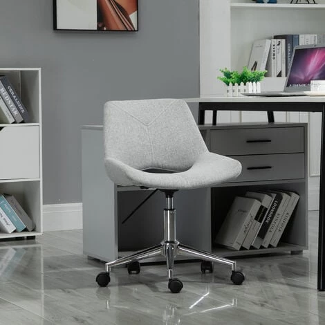 HOMCOM Chaise De Bureau Design Contemporain Hauteur Réglable Pivotant 360° Piètement Chromé Lin Gris Clair - Gris 4 HOMCOM Chaise De Bureau Design Contemporain Hauteur Réglable Pivotant 360° Piètement Chromé Lin Gris Clair - Gris – Image 2