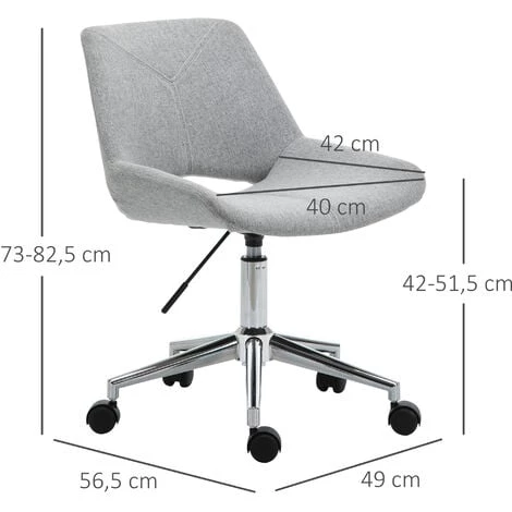 HOMCOM Chaise De Bureau Design Contemporain Hauteur Réglable Pivotant 360° Piètement Chromé Lin Gris Clair - Gris 5 HOMCOM Chaise De Bureau Design Contemporain Hauteur Réglable Pivotant 360° Piètement Chromé Lin Gris Clair - Gris – Image 3