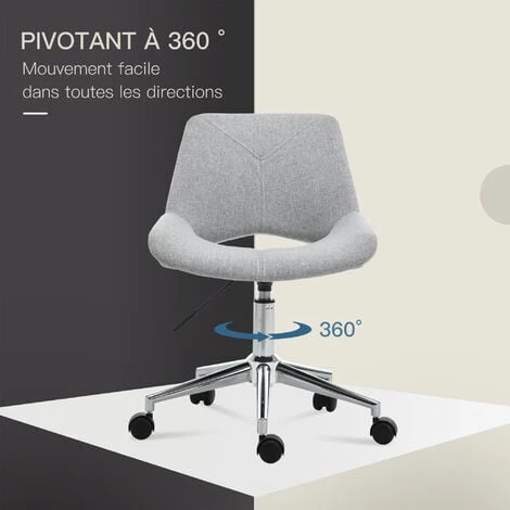 HOMCOM Chaise De Bureau Design Contemporain Hauteur Réglable Pivotant 360° Piètement Chromé Lin Gris Clair - Gris 7 HOMCOM Chaise De Bureau Design Contemporain Hauteur Réglable Pivotant 360° Piètement Chromé Lin Gris Clair - Gris – Image 5
