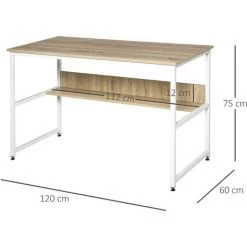 HOMCOM Table Informatique Bureau Dim. 120L X 60l X 75H Cm étagère Panneaux Particules Chêne Clair Métal Blanc - Beige 9 HOMCOM Table Informatique Bureau Dim. 120L X 60l X 75H Cm étagère Panneaux Particules Chêne Clair Métal Blanc - Beige -France HOMCOM Soldes 2022 27492022 3