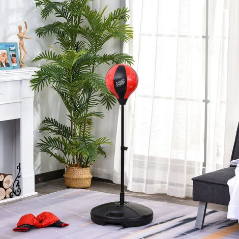 HOMCOM Punching Ball Sur Pied Pour Enfant Hauteur Réglable 78-120 Cm Base De Lestage Paire Gants Inclus Rouge Noir - Rouge 4 HOMCOM Punching Ball Sur Pied Pour Enfant Hauteur Réglable 78-120 Cm Base De Lestage Paire Gants Inclus Rouge Noir - Rouge – Image 2