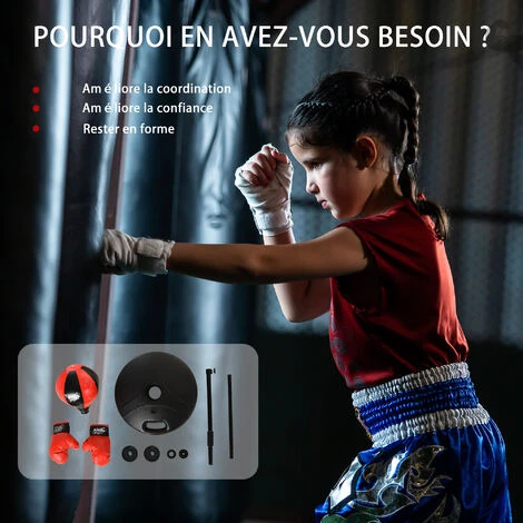 HOMCOM Punching Ball Sur Pied Pour Enfant Hauteur Réglable 78-120 Cm Base De Lestage Paire Gants Inclus Rouge Noir - Rouge 6 HOMCOM Punching Ball Sur Pied Pour Enfant Hauteur Réglable 78-120 Cm Base De Lestage Paire Gants Inclus Rouge Noir - Rouge – Image 4