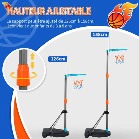 HOMCOM Panier De Basket-ball Sur Pied Avec Poteau Base Lestage Panneau + Ballon + Pompe Hauteur Réglable 1,26 – 1,58 M - Orange 6 HOMCOM Panier De Basket-ball Sur Pied Avec Poteau Base Lestage Panneau + Ballon + Pompe Hauteur Réglable 1,26 – 1,58 M - Orange – Image 4