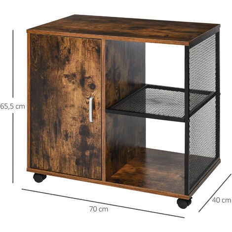 HOMCOM Support D'imprimante - Caisson Organiseur Bureau - Placard Porte, 2 Niches, Grand Plateau - Panneaux Particules Coloris Boisé Métal Noir - Marron 5 HOMCOM Support D'imprimante - Caisson Organiseur Bureau - Placard Porte, 2 Niches, Grand Plateau - Panneaux Particules Coloris Boisé Métal Noir - Marron – Image 3