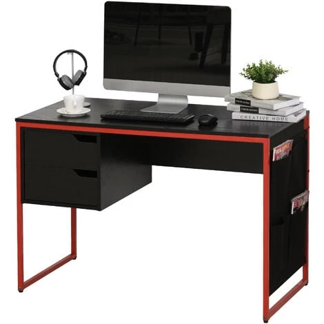 HOMCOM Bureau Gaming Bureau Gamer Bureau Informatique 2 Tiroirs 4 Poches Latérales Métal Rouge Panneaux Particules Noir 3 HOMCOM Bureau Gaming Bureau Gamer Bureau Informatique 2 Tiroirs 4 Poches Latérales Métal Rouge Panneaux Particules Noir