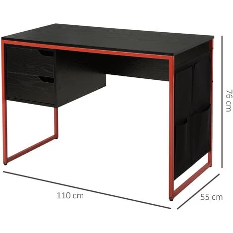 HOMCOM Bureau Gaming Bureau Gamer Bureau Informatique 2 Tiroirs 4 Poches Latérales Métal Rouge Panneaux Particules Noir 5 HOMCOM Bureau Gaming Bureau Gamer Bureau Informatique 2 Tiroirs 4 Poches Latérales Métal Rouge Panneaux Particules Noir – Image 3