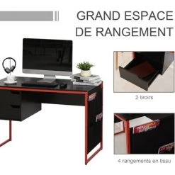 HOMCOM Bureau Gaming Bureau Gamer Bureau Informatique 2 Tiroirs 4 Poches Latérales Métal Rouge Panneaux Particules Noir 11 HOMCOM Bureau Gaming Bureau Gamer Bureau Informatique 2 Tiroirs 4 Poches Latérales Métal Rouge Panneaux Particules Noir -France HOMCOM Soldes 2022 27561212 5