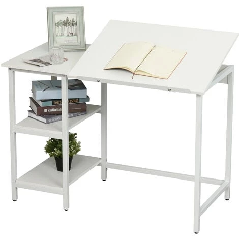 HOMCOM Table à Dessin Bureau Inclinable Design Contemporain Dim. 110L X 55l X 76H Cm 2 étagères Panneaux Particules Métal Blanc - Blanc 3 HOMCOM Table à Dessin Bureau Inclinable Design Contemporain Dim. 110L X 55l X 76H Cm 2 étagères Panneaux Particules Métal Blanc - Blanc