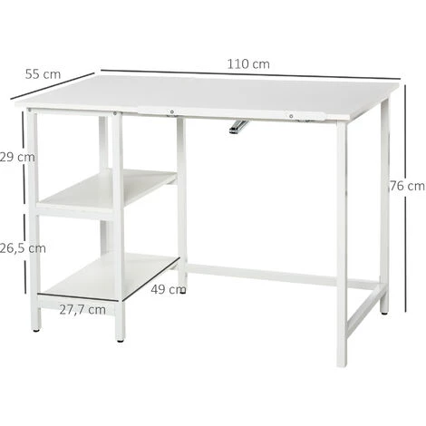 HOMCOM Table à Dessin Bureau Inclinable Design Contemporain Dim. 110L X 55l X 76H Cm 2 étagères Panneaux Particules Métal Blanc - Blanc 5 HOMCOM Table à Dessin Bureau Inclinable Design Contemporain Dim. 110L X 55l X 76H Cm 2 étagères Panneaux Particules Métal Blanc - Blanc – Image 3