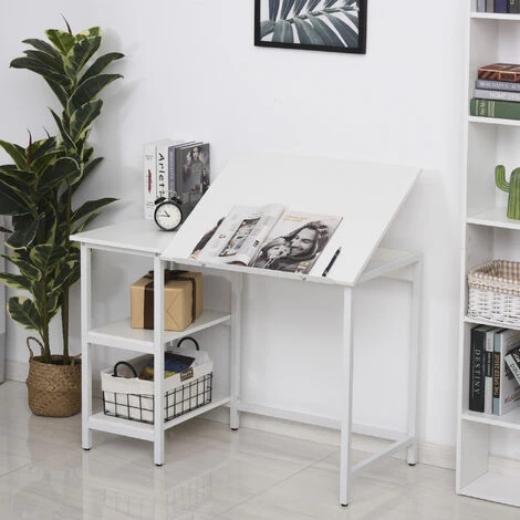 HOMCOM Table à Dessin Bureau Inclinable Design Contemporain Dim. 110L X 55l X 76H Cm 2 étagères Panneaux Particules Métal Blanc - Blanc 6 HOMCOM Table à Dessin Bureau Inclinable Design Contemporain Dim. 110L X 55l X 76H Cm 2 étagères Panneaux Particules Métal Blanc - Blanc – Image 4