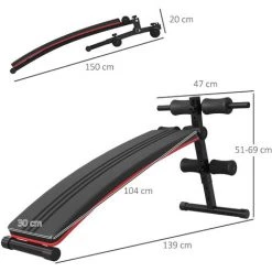 HOMCOM Banc De Musculation Pliable Banc Abdominaux Hauteur Réglable 5 Positions Dim. 139L X 47l X 51-69 Cm Rouge Noir - Noir -France HOMCOM Soldes 2022 27596475 4