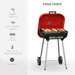 HOMCOM Barbecue à Charbon BBQ Grill Sur Pied Avec Couvercle Et Roulettes Dim. 47L X 45l X 70H Cm Acier émaillé Rouge - Rouge 9 HOMCOM Barbecue à Charbon BBQ Grill Sur Pied Avec Couvercle Et Roulettes Dim. 47L X 45l X 70H Cm Acier émaillé Rouge - Rouge -France HOMCOM Soldes 2022 27623413 3