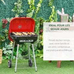 HOMCOM Barbecue à Charbon BBQ Grill Sur Pied Avec Couvercle Et Roulettes Dim. 47L X 45l X 70H Cm Acier émaillé Rouge - Rouge 10 HOMCOM Barbecue à Charbon BBQ Grill Sur Pied Avec Couvercle Et Roulettes Dim. 47L X 45l X 70H Cm Acier émaillé Rouge - Rouge -France HOMCOM Soldes 2022 27623413 4