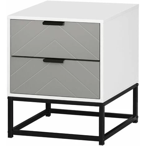 HOMCOM Table De Chevet Table De Nuit 2 Tiroirs Coulissants Façade Motif à Chevron Gris Panneaux Particules Blanc Piètement Métal Noir - Gris 3 HOMCOM Table De Chevet Table De Nuit 2 Tiroirs Coulissants Façade Motif à Chevron Gris Panneaux Particules Blanc Piètement Métal Noir - Gris