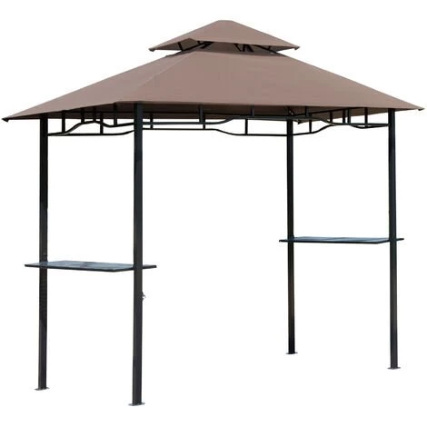 HOMCOM Pavillon Abri Tonnelle De Jardin Pour Barbecue Double Toit 2 Tablettes Incluses Tissu Polyester Acier 2,45 X 1,48 X 2,55 M Chocolat - Marron 3 HOMCOM Pavillon Abri Tonnelle De Jardin Pour Barbecue Double Toit 2 Tablettes Incluses Tissu Polyester Acier 2,45 X 1,48 X 2,55 M Chocolat - Marron