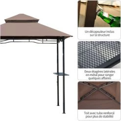 HOMCOM Pavillon Abri Tonnelle De Jardin Pour Barbecue Double Toit 2 Tablettes Incluses Tissu Polyester Acier 2,45 X 1,48 X 2,55 M Chocolat - Marron 11 HOMCOM Pavillon Abri Tonnelle De Jardin Pour Barbecue Double Toit 2 Tablettes Incluses Tissu Polyester Acier 2,45 X 1,48 X 2,55 M Chocolat - Marron -France HOMCOM Soldes 2022 27647772 5