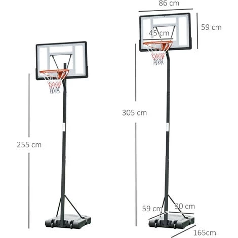 HOMCOM Panier De Basket-ball Sur Pied Avec Base De Lestage Sur Roulettes Hauteur Réglable 3,02-3,52 M Noir Blanc - Noir 5 HOMCOM Panier De Basket-ball Sur Pied Avec Base De Lestage Sur Roulettes Hauteur Réglable 3,02-3,52 M Noir Blanc - Noir – Image 3