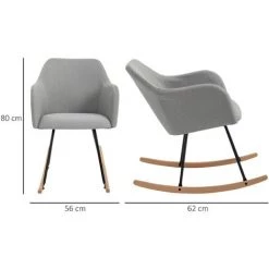 HOMCOM Fauteuil à Bascule Rocking Chair Grand Confort Accoudoirs Assise Dossier Garnissage Mousse Haute Densité Lin Gris - Gris -France HOMCOM Soldes 2022 27749646 3