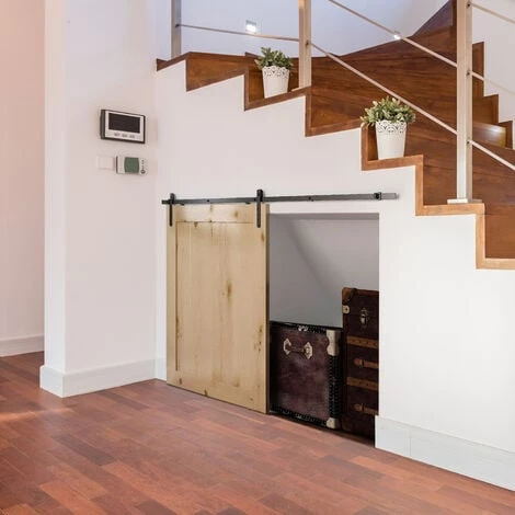 HOMCOM Kit De Porte Coulissante Système Galandage Avec Porte épaisseur 20-25 Mm Largeur Max. 0,9 M Charge Max. 20 Kg Acier Noir - Noir 4 HOMCOM Kit De Porte Coulissante Système Galandage Avec Porte épaisseur 20-25 Mm Largeur Max. 0,9 M Charge Max. 20 Kg Acier Noir - Noir – Image 2