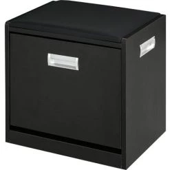 HOMCOM Banc à Chaussures - étagère à Chaussures - Meuble à Chaussures - 1 Abattant 2 Niveaux - Coussin Revêtement Synthétique Noir