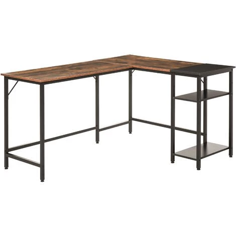 HOMCOM Bureau Informatique Design Industriel Bureau D'angle 2 Tablettes Support CPU Imprimante Aspect Vieux Bois Métal Noir 3 HOMCOM Bureau Informatique Design Industriel Bureau D'angle 2 Tablettes Support CPU Imprimante Aspect Vieux Bois Métal Noir