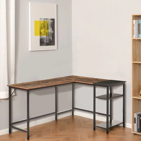 HOMCOM Bureau Informatique Design Industriel Bureau D'angle 2 Tablettes Support CPU Imprimante Aspect Vieux Bois Métal Noir 4 HOMCOM Bureau Informatique Design Industriel Bureau D'angle 2 Tablettes Support CPU Imprimante Aspect Vieux Bois Métal Noir – Image 2