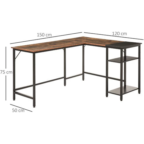 HOMCOM Bureau Informatique Design Industriel Bureau D'angle 2 Tablettes Support CPU Imprimante Aspect Vieux Bois Métal Noir 5 HOMCOM Bureau Informatique Design Industriel Bureau D'angle 2 Tablettes Support CPU Imprimante Aspect Vieux Bois Métal Noir – Image 3