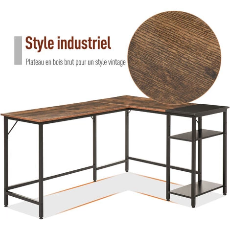 HOMCOM Bureau Informatique Design Industriel Bureau D'angle 2 Tablettes Support CPU Imprimante Aspect Vieux Bois Métal Noir 7 HOMCOM Bureau Informatique Design Industriel Bureau D'angle 2 Tablettes Support CPU Imprimante Aspect Vieux Bois Métal Noir – Image 5