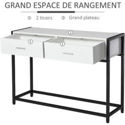 HOMCOM Console Table D'appoint Design Dim. 120L X 34l X 81H Cm 2 Tiroirs Métal Noir Panneaux Particules Blanc 10 HOMCOM Console Table D'appoint Design Dim. 120L X 34l X 81H Cm 2 Tiroirs Métal Noir Panneaux Particules Blanc -France HOMCOM Soldes 2022 27944499 4