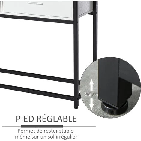 HOMCOM Console Table D'appoint Design Dim. 120L X 34l X 81H Cm 2 Tiroirs Métal Noir Panneaux Particules Blanc 7 HOMCOM Console Table D'appoint Design Dim. 120L X 34l X 81H Cm 2 Tiroirs Métal Noir Panneaux Particules Blanc – Image 5