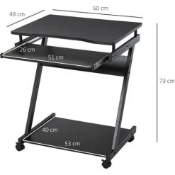 HOMCOM Bureau Informatique Roulant - Bureau Mobile - Table D'ordinateur - Tablette Coulissante Clavier + étagère - Noir - Noir 9 HOMCOM Bureau Informatique Roulant - Bureau Mobile - Table D'ordinateur - Tablette Coulissante Clavier + étagère - Noir - Noir -France HOMCOM Soldes 2022 27949941 3