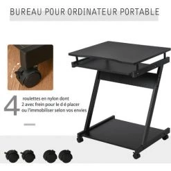 HOMCOM Bureau Informatique Roulant - Bureau Mobile - Table D'ordinateur - Tablette Coulissante Clavier + étagère - Noir - Noir 11 HOMCOM Bureau Informatique Roulant - Bureau Mobile - Table D'ordinateur - Tablette Coulissante Clavier + étagère - Noir - Noir -France HOMCOM Soldes 2022 27949941 5