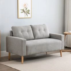 HOMCOM Canapé 2 Places Design Scandinave Dim. 145L X 76l X 88H Cm Pieds Bois Massif Tissu Gris Clair - Gris Clair -France HOMCOM Soldes 2022 27979204 2