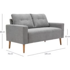 HOMCOM Canapé 2 Places Design Scandinave Dim. 145L X 76l X 88H Cm Pieds Bois Massif Tissu Gris Clair - Gris Clair -France HOMCOM Soldes 2022 27979204 3