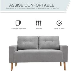 HOMCOM Canapé 2 Places Design Scandinave Dim. 145L X 76l X 88H Cm Pieds Bois Massif Tissu Gris Clair - Gris Clair -France HOMCOM Soldes 2022 27979204 4