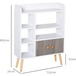 HOMCOM Bibliothèque Scandinave 3 Niches + 2 étagères + Placard Double Porte + Grand Plateau Pieds Effilés Inclinés Bois Massif Panneaux Particules Blanc Gris - Blanc -France HOMCOM Soldes 2022 28091662 3