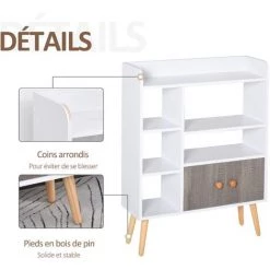 HOMCOM Bibliothèque Scandinave 3 Niches + 2 étagères + Placard Double Porte + Grand Plateau Pieds Effilés Inclinés Bois Massif Panneaux Particules Blanc Gris - Blanc -France HOMCOM Soldes 2022 28091662 5