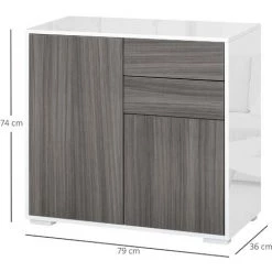 HOMCOM Commode Buffet Meuble De Rangement 2 Tiroirs 2 Portes Avec étagère 79 X 36 X 74 Cm Gris -France HOMCOM Soldes 2022 28112542 3