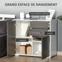 HOMCOM Commode Buffet Meuble De Rangement 2 Tiroirs 2 Portes Avec étagère 79 X 36 X 74 Cm Gris -France HOMCOM Soldes 2022 28112542 4