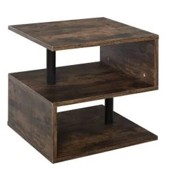 HOMCOM Table Basse Contemporaine Design Géométrique En S Métal Noir MDF Boisé Veinage Bois - Marron