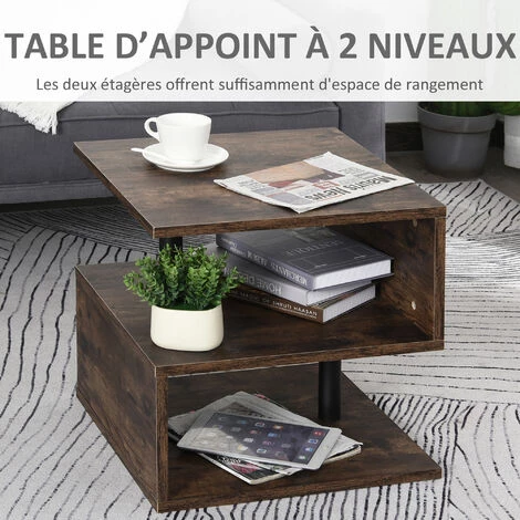 HOMCOM Table Basse Contemporaine Design Géométrique En S Métal Noir MDF Boisé Veinage Bois - Marron 6 HOMCOM Table Basse Contemporaine Design Géométrique En S Métal Noir MDF Boisé Veinage Bois - Marron – Image 4