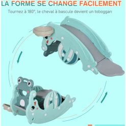 HOMCOM Cheval à Bascule Grenouille 3 En 1 Toboggan Panier Basket 3 à 5 Ans Dim. 72L X 34l X 47H Cm Bleu Turquoise - Bleu -France HOMCOM Soldes 2022 28221520 5