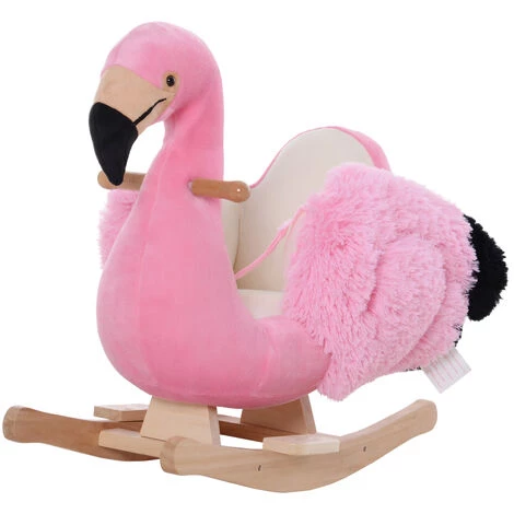 HOMCOM Cheval à Bascule Modèle Flamant Rose Selle Grand Confort Ceinture Peluche Douce Bois Peuplier - Rose 3 HOMCOM Cheval à Bascule Modèle Flamant Rose Selle Grand Confort Ceinture Peluche Douce Bois Peuplier - Rose