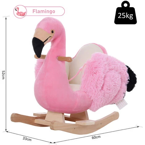 HOMCOM Cheval à Bascule Modèle Flamant Rose Selle Grand Confort Ceinture Peluche Douce Bois Peuplier - Rose 5 HOMCOM Cheval à Bascule Modèle Flamant Rose Selle Grand Confort Ceinture Peluche Douce Bois Peuplier - Rose – Image 3