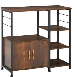 HOMCOM Étagère De Cuisine étagère De Micro-ondes Style Industriel Dim. 90L X 40l X 84H Cm Métal Panneaux Boisé - Marron